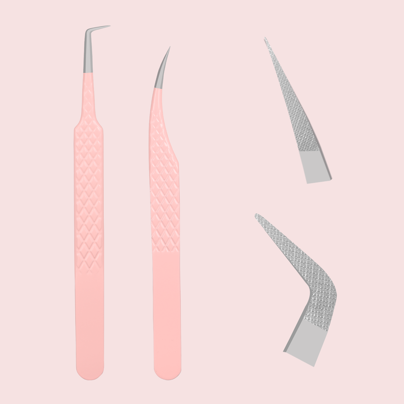 Fiber Tip Lash Tweezers Set-Pink