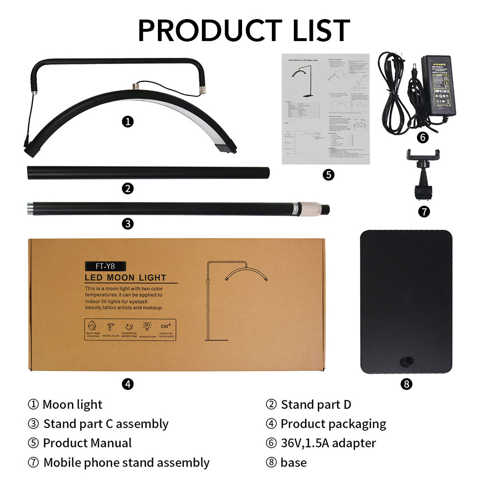 LED Floor Light for Lash Extensions, Half Moon Light LED for Eyelash Extension