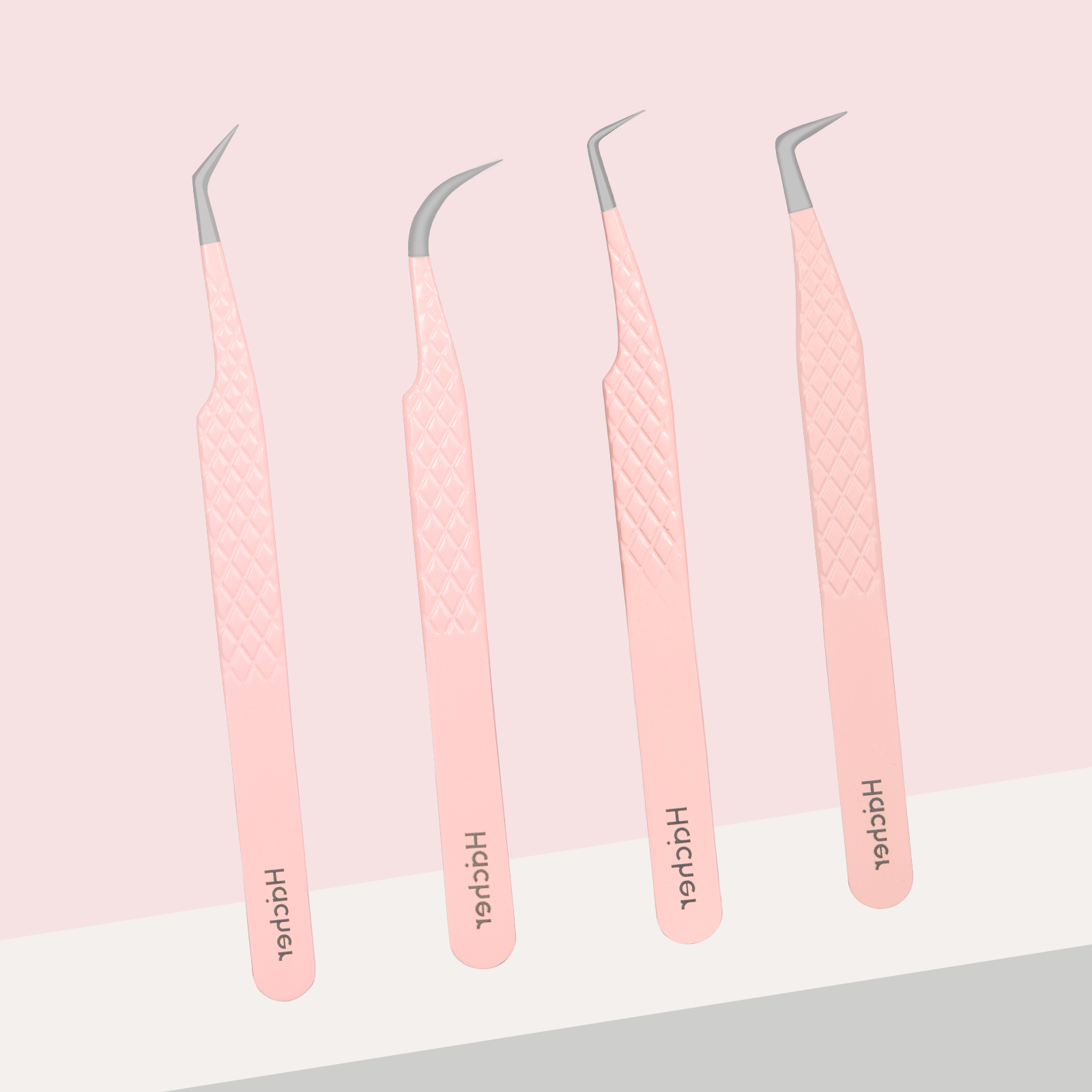 Fiber Tip Lash Tweezers Set-Pink